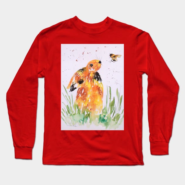 Quirky Hare and a bumble bee Long Sleeve T-Shirt by Casimirasquirkyart